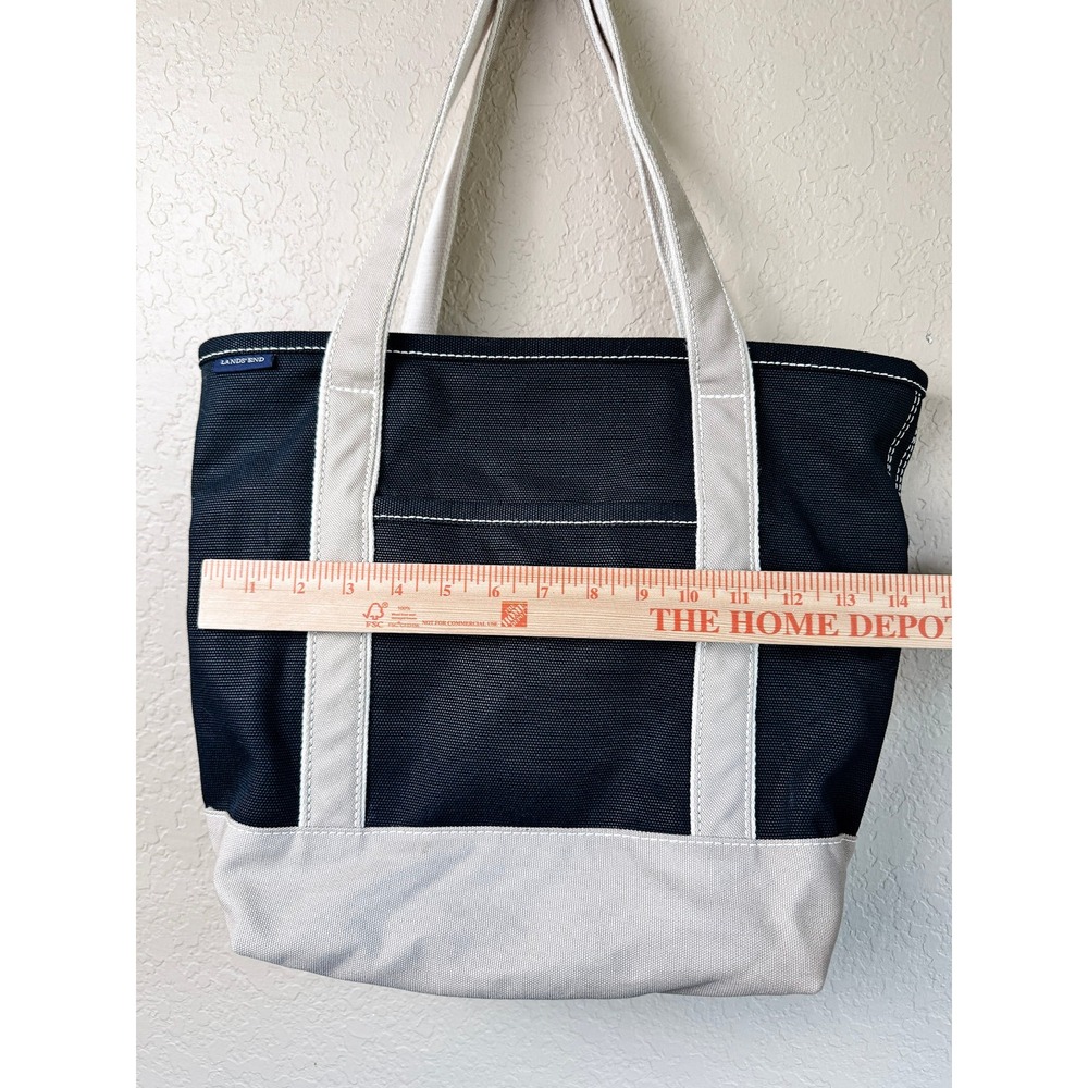 Lands' End Zip Top Boat Tote Canvas Black Natural Large Travel Work Beach Bag - Picture 7 of 15